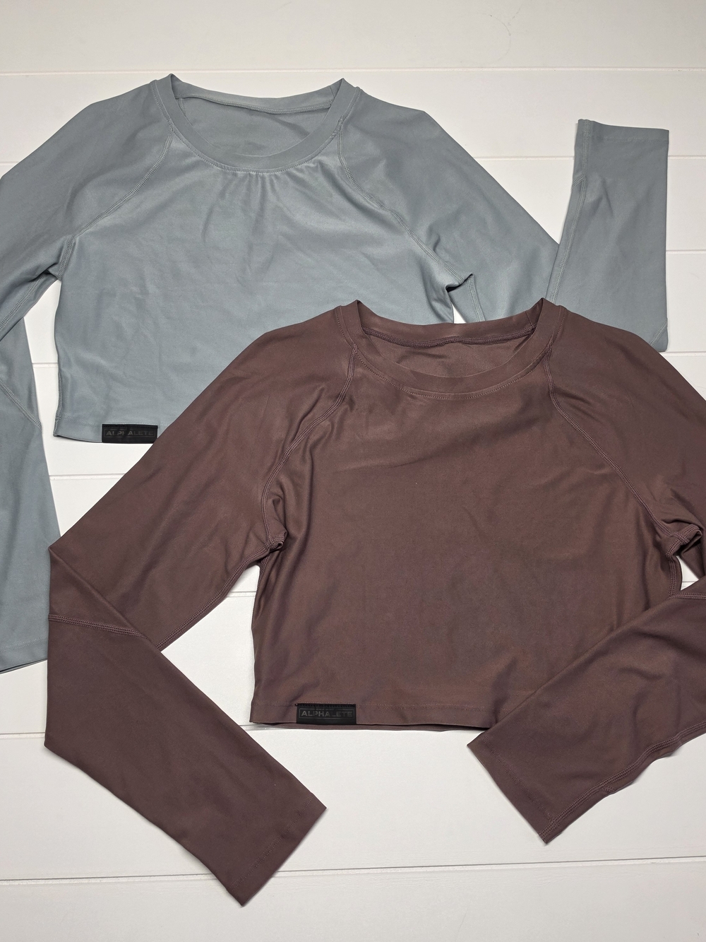 Alphalete Long-Sleeve Crop Top - Dusty Blue & Mauve Athletic Tops Bundle MEDIM